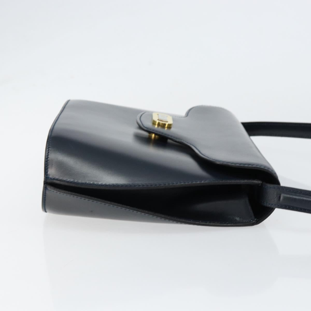 BALLY Shoulder Bag Leather Navy Gold Auth BA7814