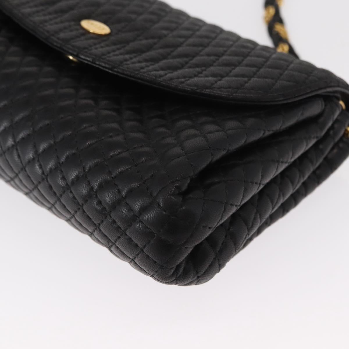 BALLY Chain Shoulder Bag Leather Black Gold Auth BA7815