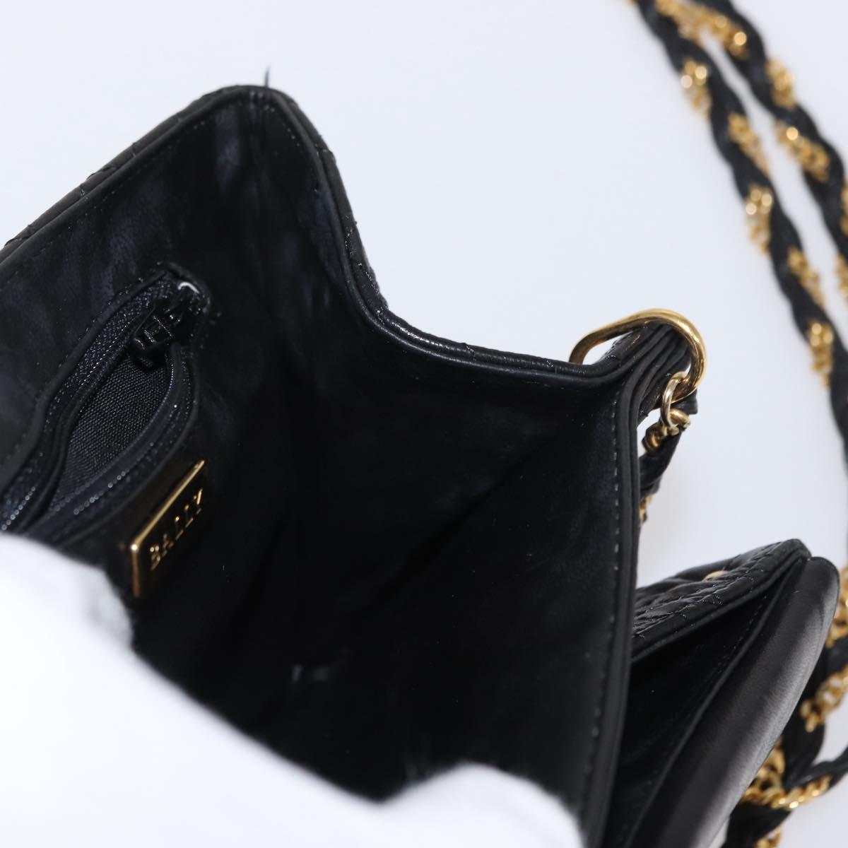 BALLY Chain Shoulder Bag Leather Black Gold Auth BA7815
