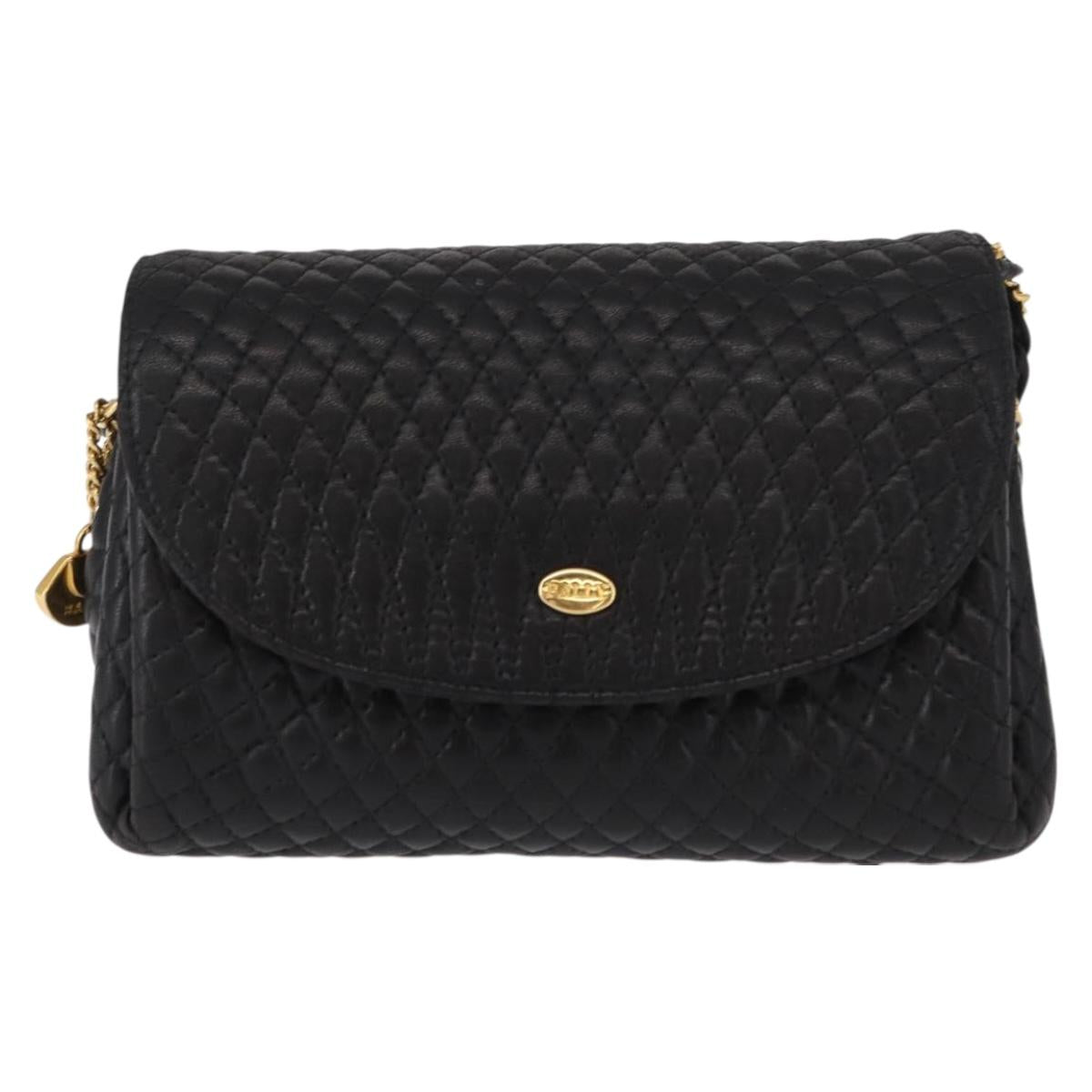 BALLY Chain Shoulder Bag Leather Black Gold Auth BA7815