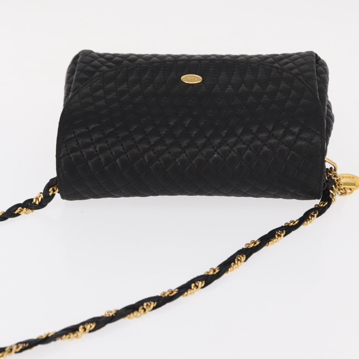 BALLY Chain Shoulder Bag Leather Black Gold Auth BA7815