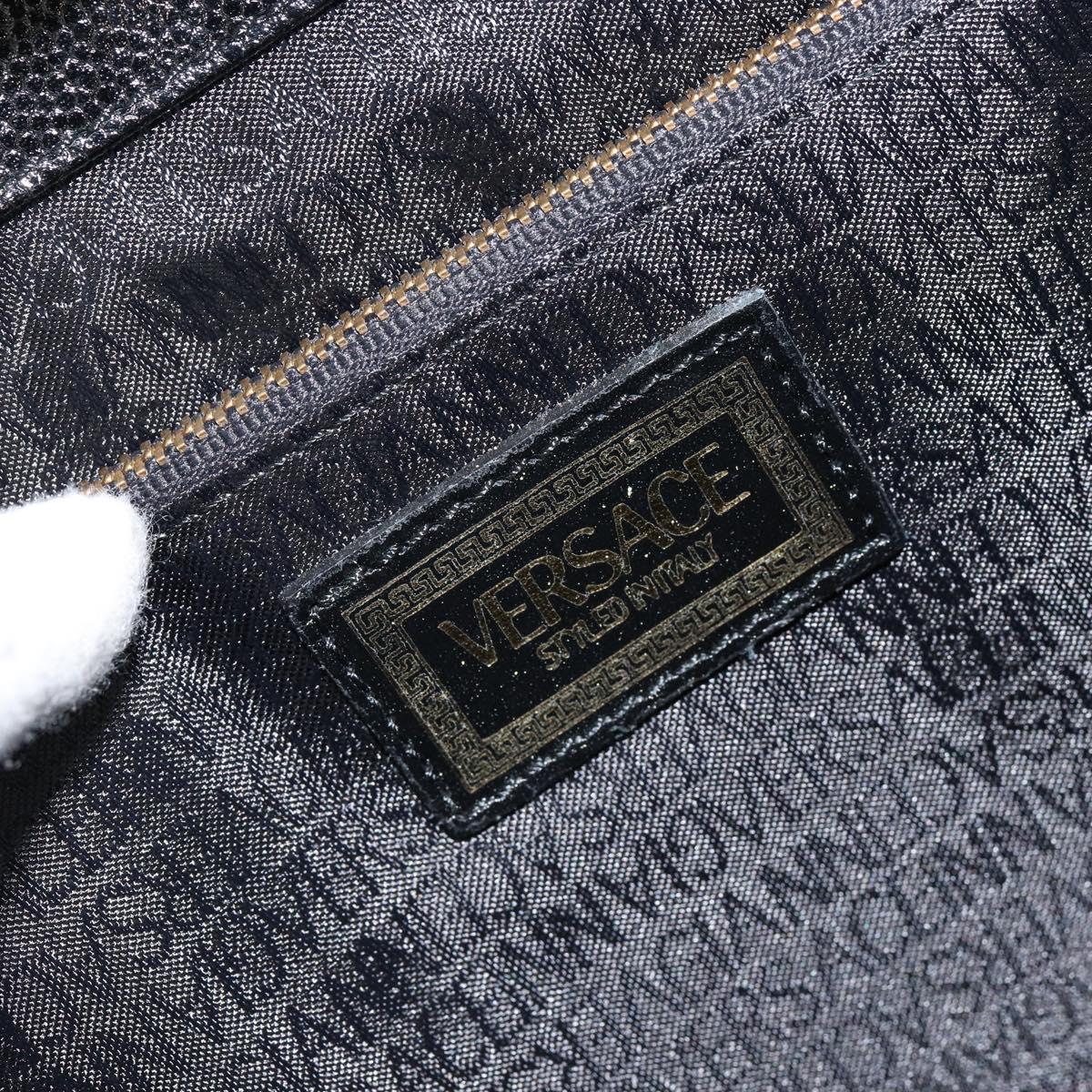 VERSACE Hand Bag Leather Black Gold Auth BA7817