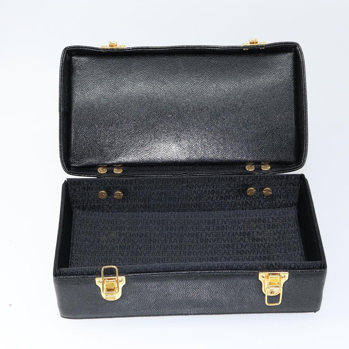 VERSACE Hand Bag Leather Black Gold Auth BA7817