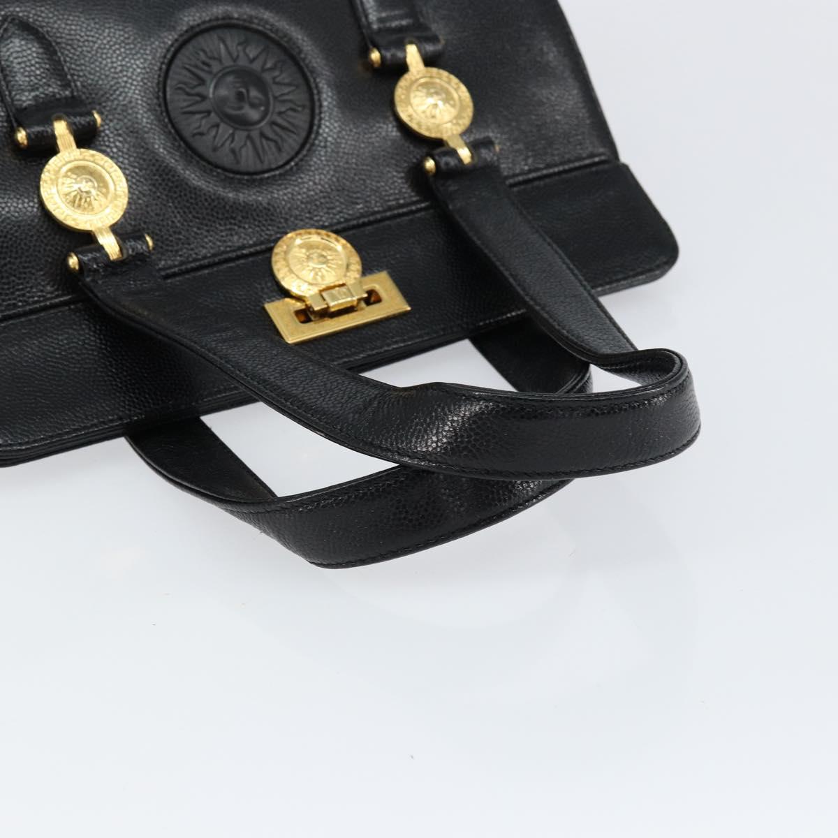 VERSACE Hand Bag Leather Black Gold Auth BA7817