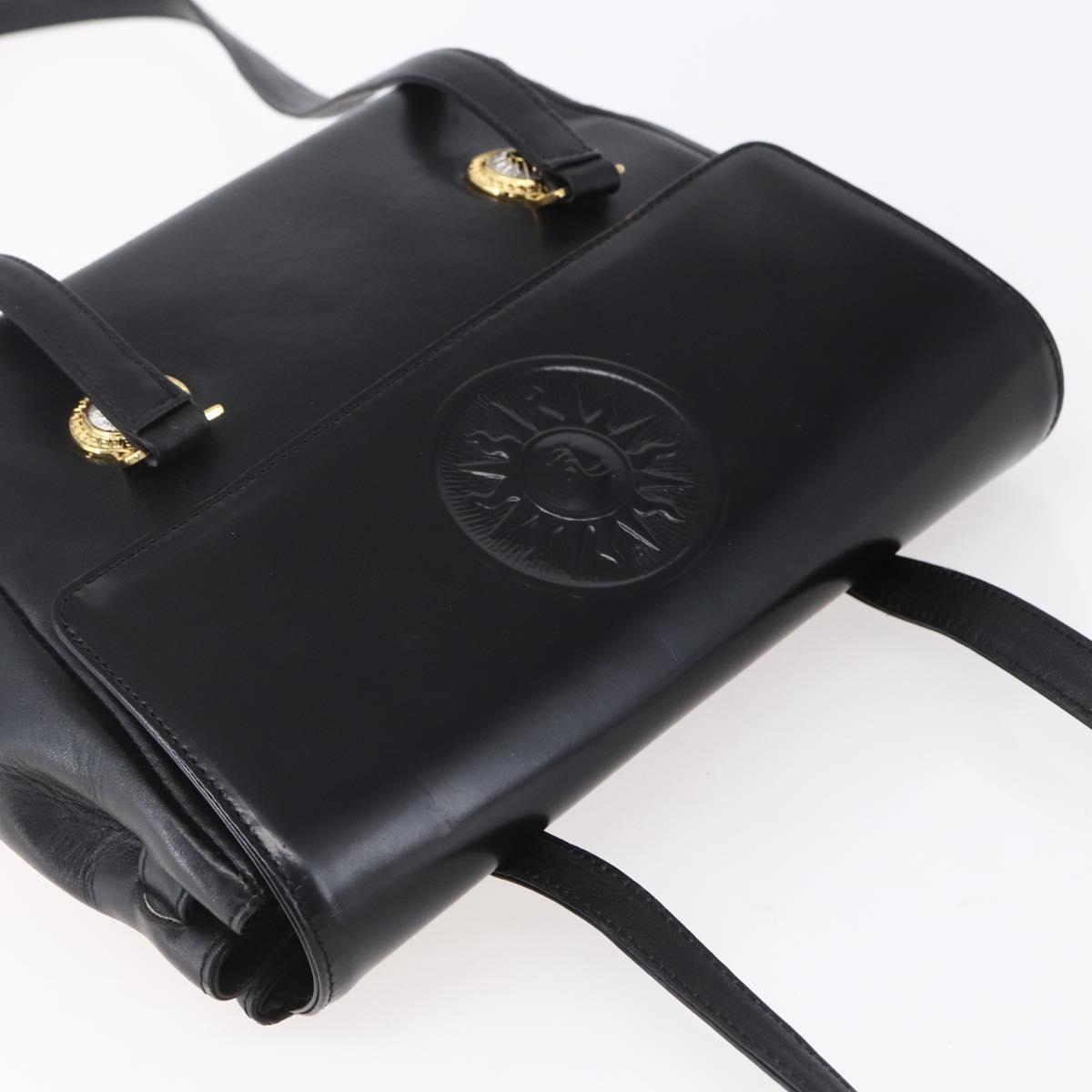 Gianni Versace Shoulder Bag Leather Black Gold Auth BA7818