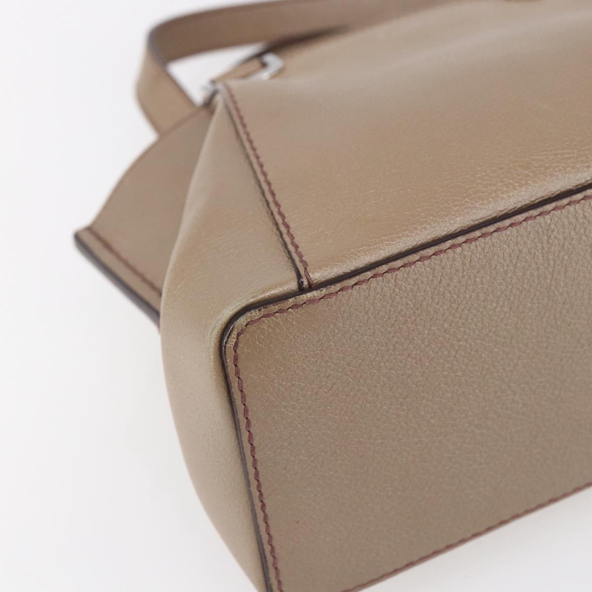 CARTIER Mini C De Cartier Hand Bag Leather 2way Beige Silver Auth BA7820