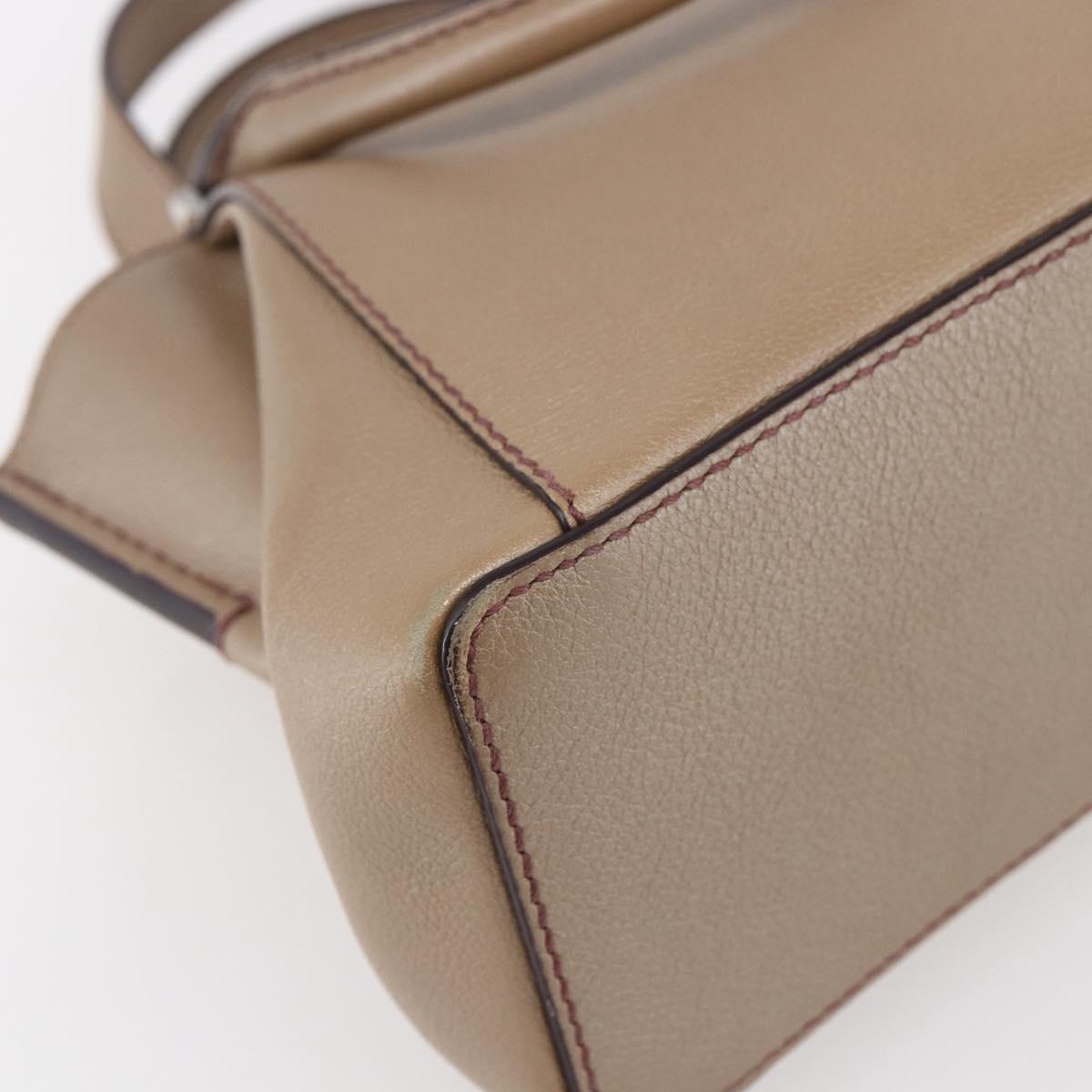 CARTIER Mini C De Cartier Hand Bag Leather 2way Beige Silver Auth BA7820