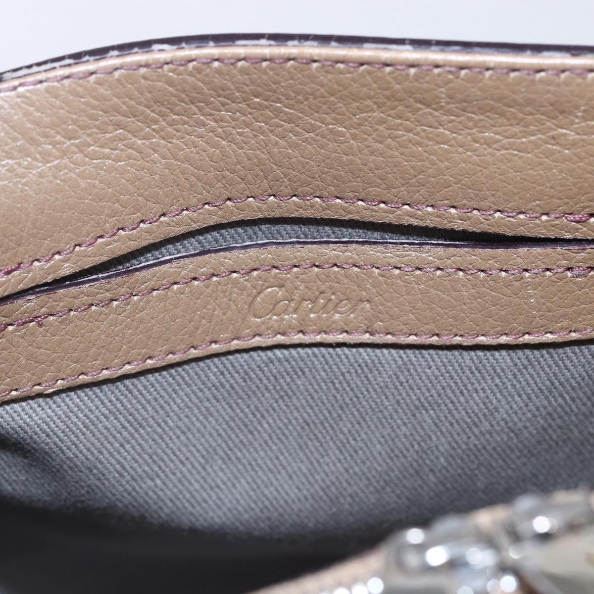 CARTIER Mini C De Cartier Hand Bag Leather 2way Beige Silver Auth BA7820