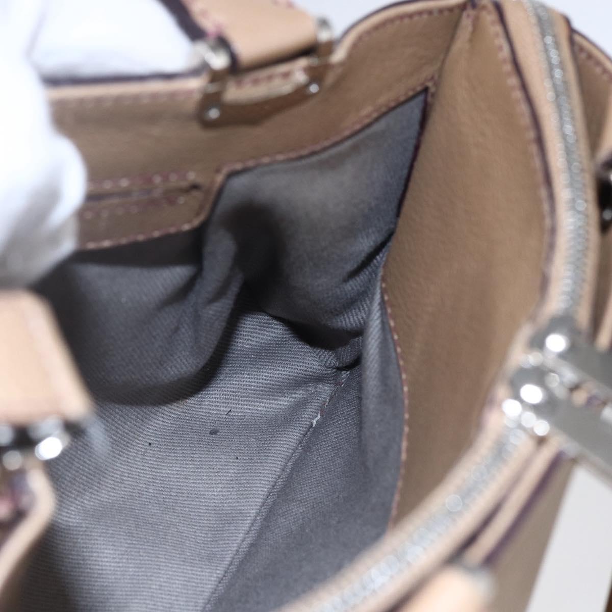 CARTIER Mini C De Cartier Hand Bag Leather 2way Beige Silver Auth BA7820