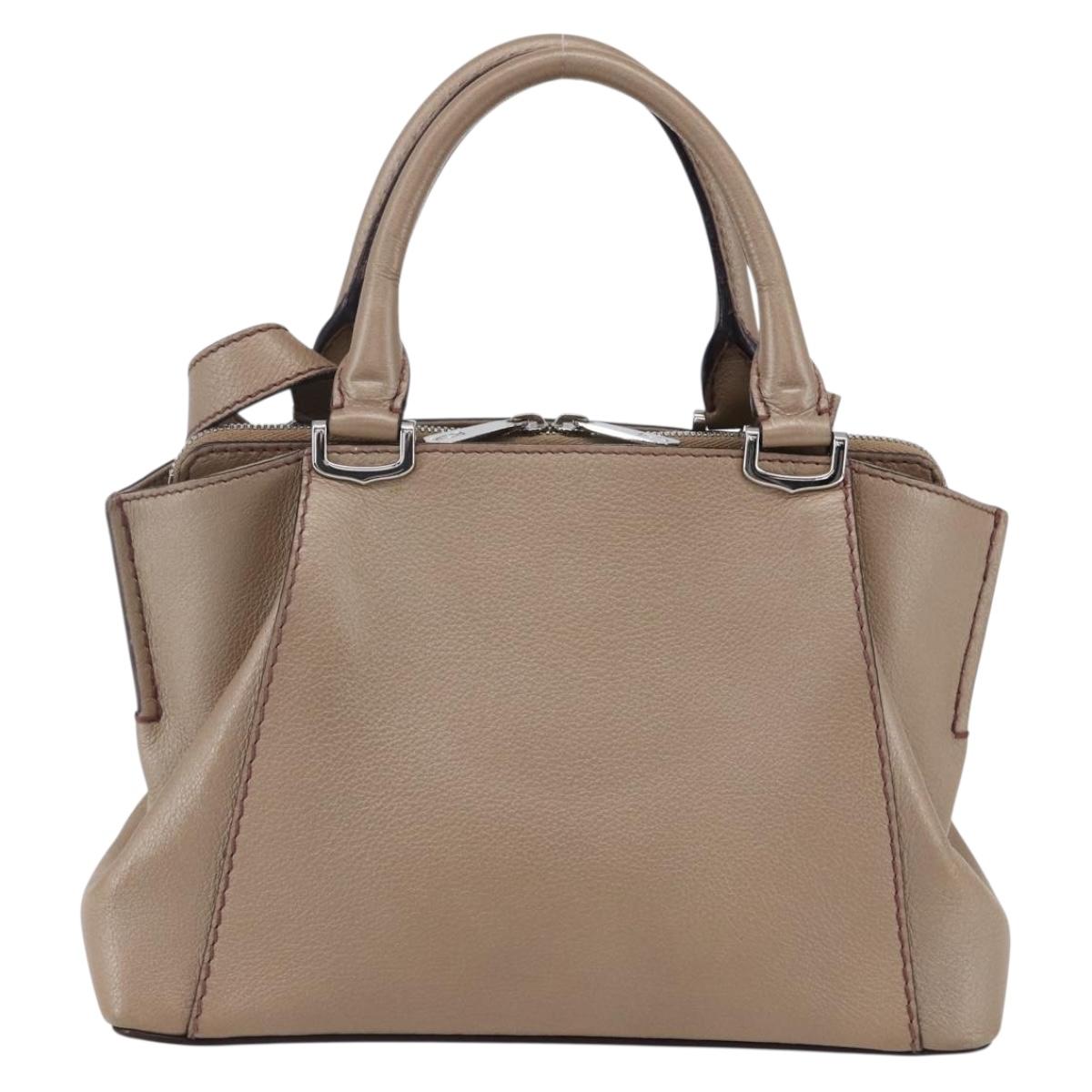 CARTIER Mini C De Cartier Hand Bag Leather 2way Beige Silver Auth BA7820