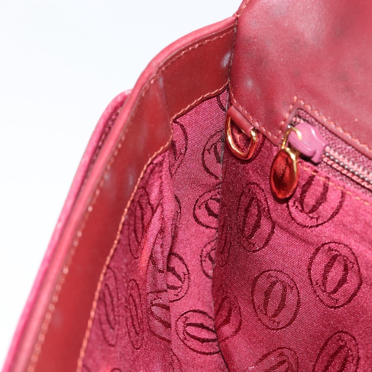 CARTIER Must Line Clutch Bag Leather Bordeaux Gold Auth BA7821