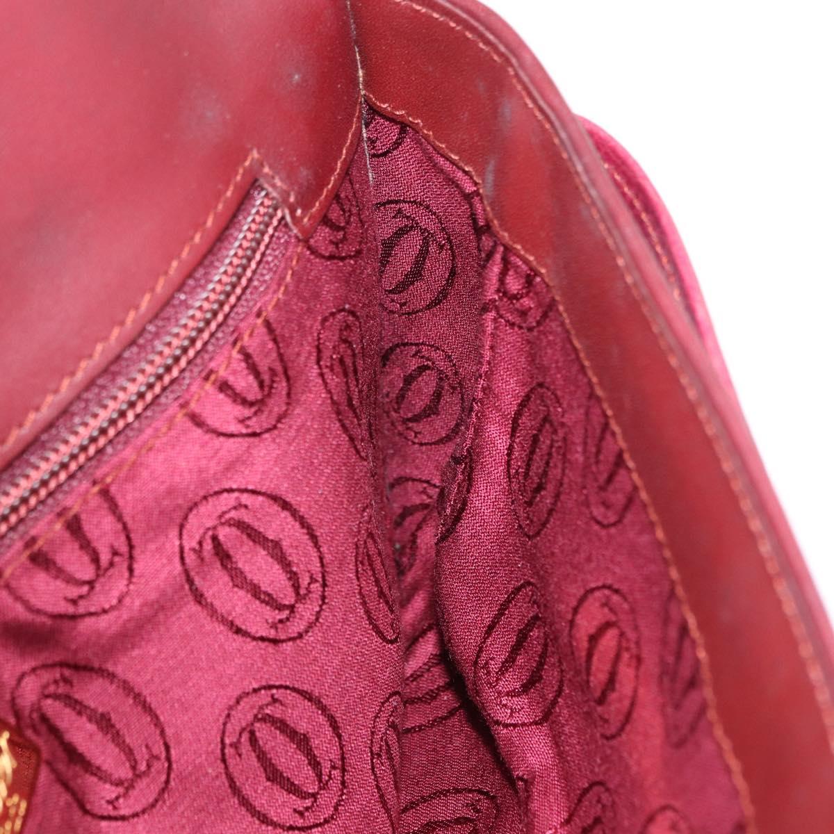CARTIER Must Line Clutch Bag Leather Bordeaux Gold Auth BA7821