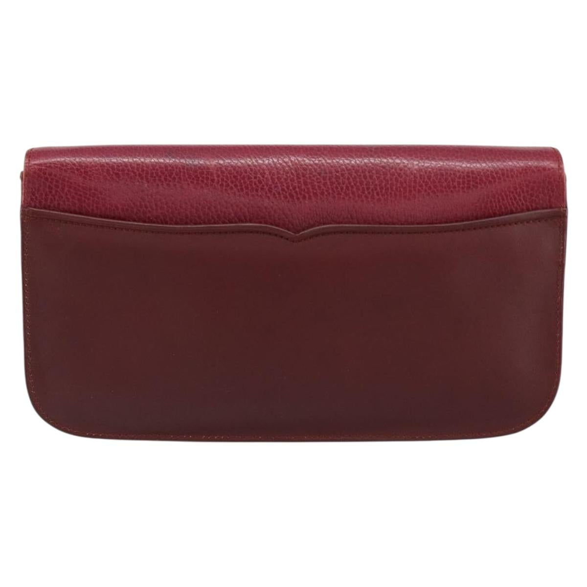 CARTIER Must Line Clutch Bag Leather Bordeaux Gold Auth BA7821