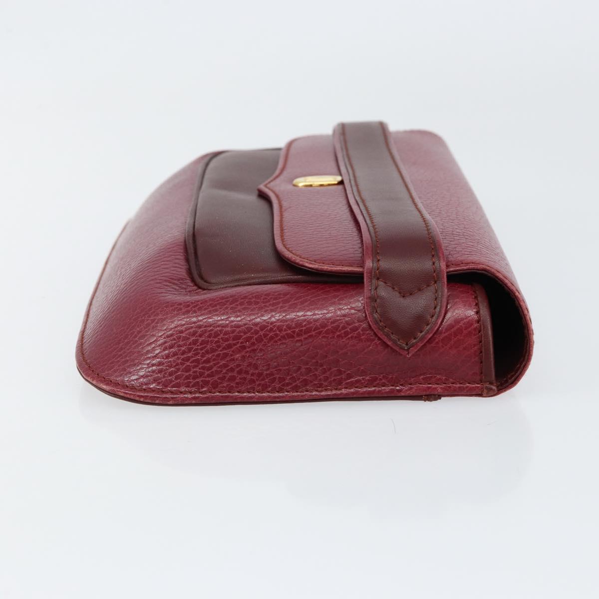 CARTIER Must Line Clutch Bag Leather Bordeaux Gold Auth BA7821