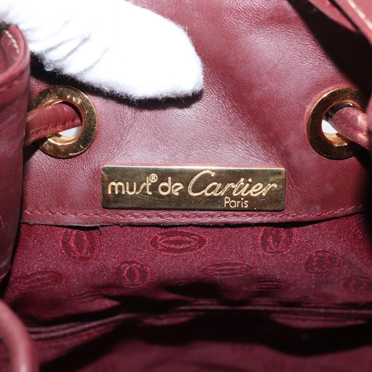 CARTIER Must Line Shoulder Bag Leather Bordeaux Gold Auth BA7822