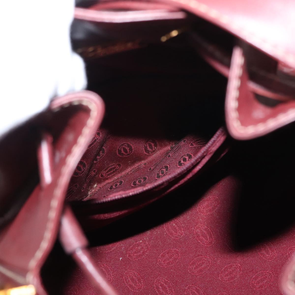 CARTIER Must Line Shoulder Bag Leather Bordeaux Gold Auth BA7822