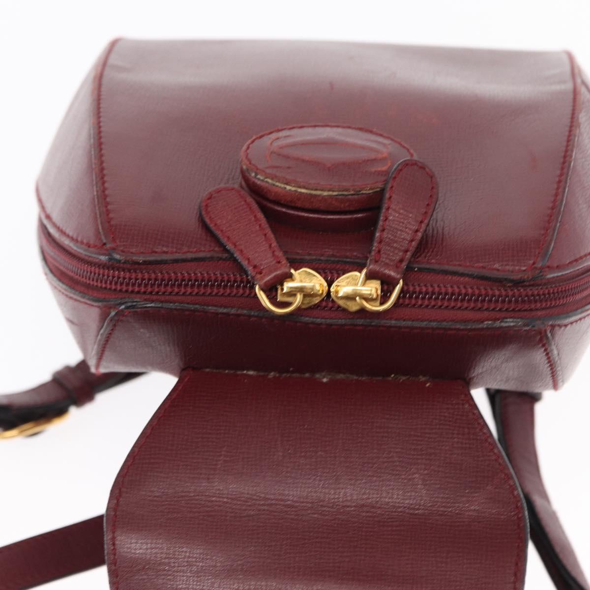 CARTIER Backpack Leather Bordeaux Gold Auth BA7824