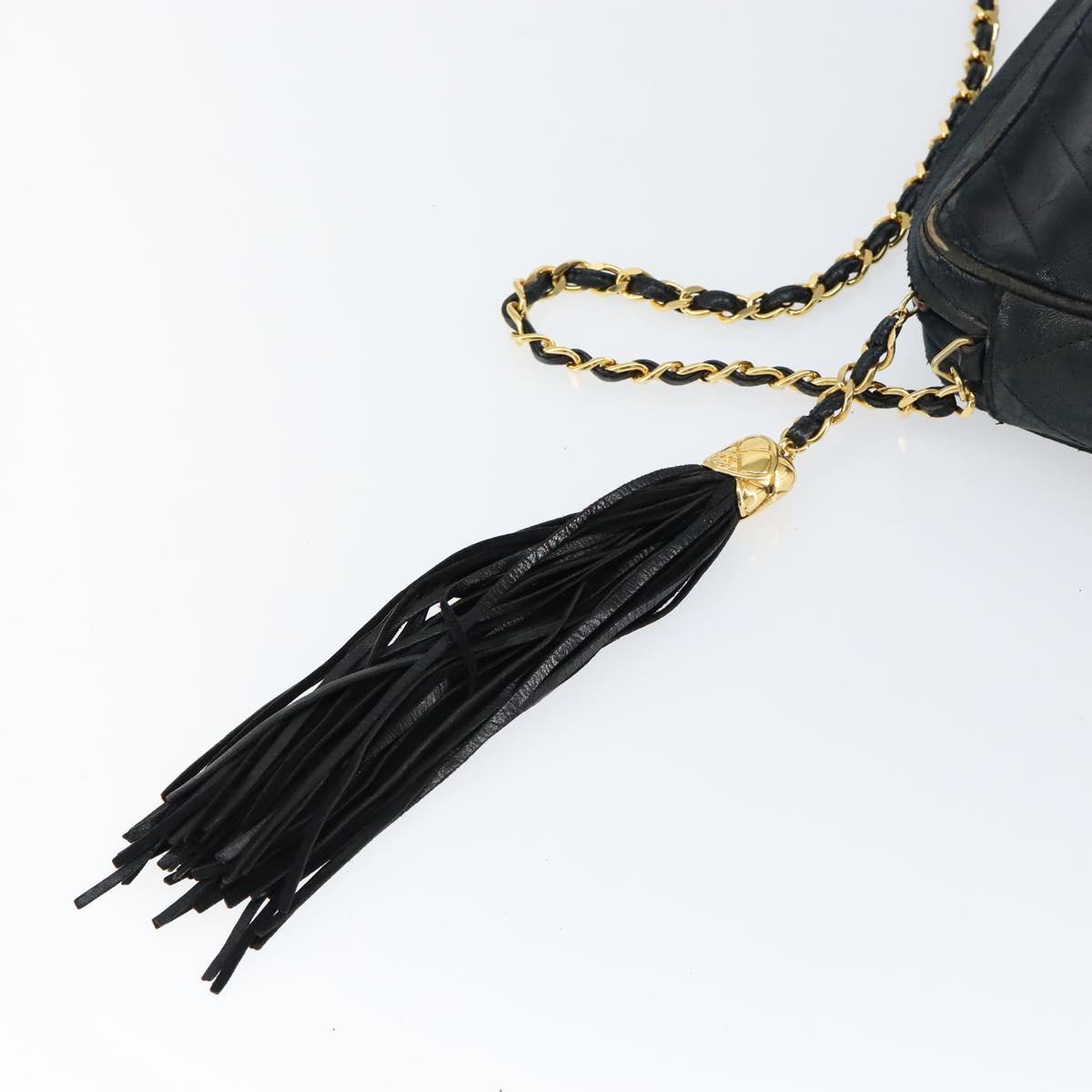 CHANEL Chain Shoulder Bag Lamb Skin Black Gold CC Auth BA7827