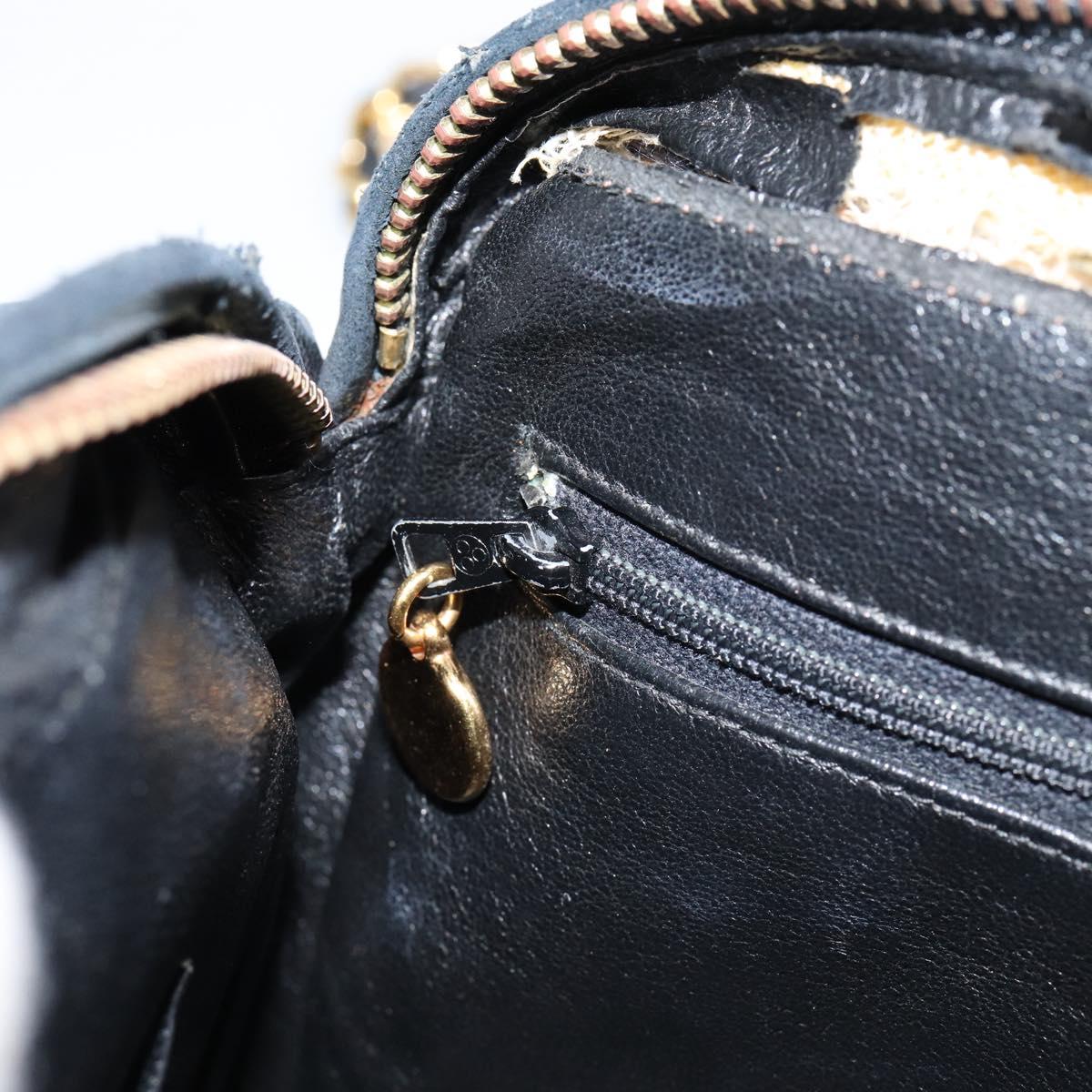 CHANEL Chain Shoulder Bag Lamb Skin Black Gold CC Auth BA7827