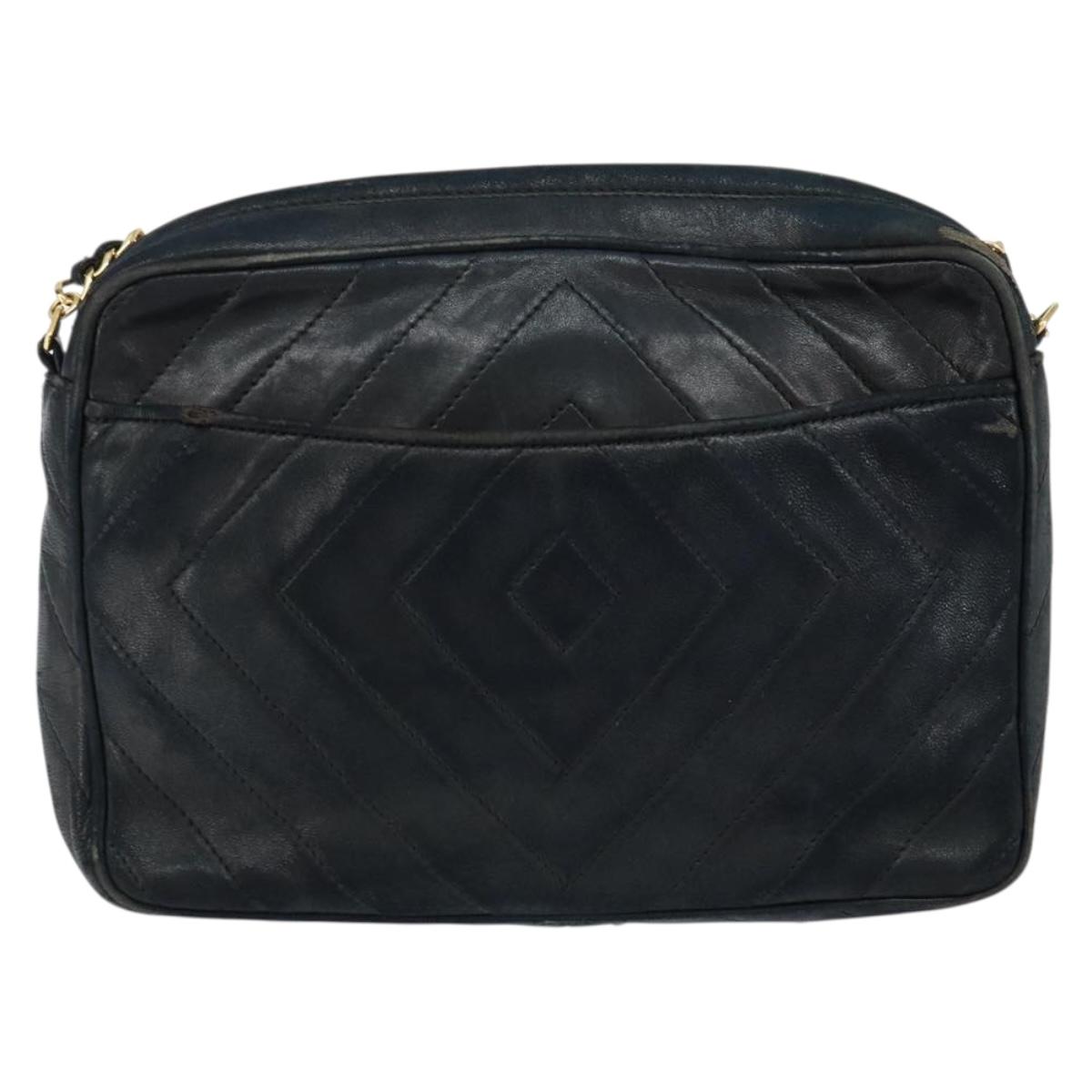 CHANEL Chain Shoulder Bag Lamb Skin Black Gold CC Auth BA7827