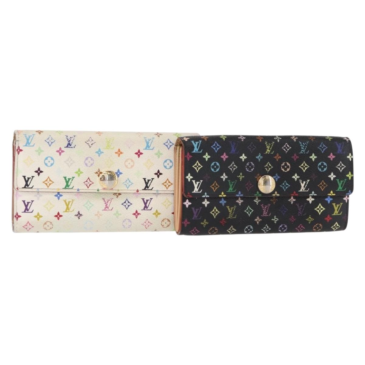 LOUIS VUITTON Monogram Multicolor Wallet 2 Set White Black LV Auth BA7831