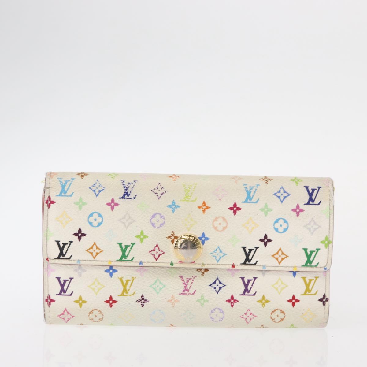 LOUIS VUITTON Monogram Multicolor Wallet 2 Set White Black LV Auth BA7831