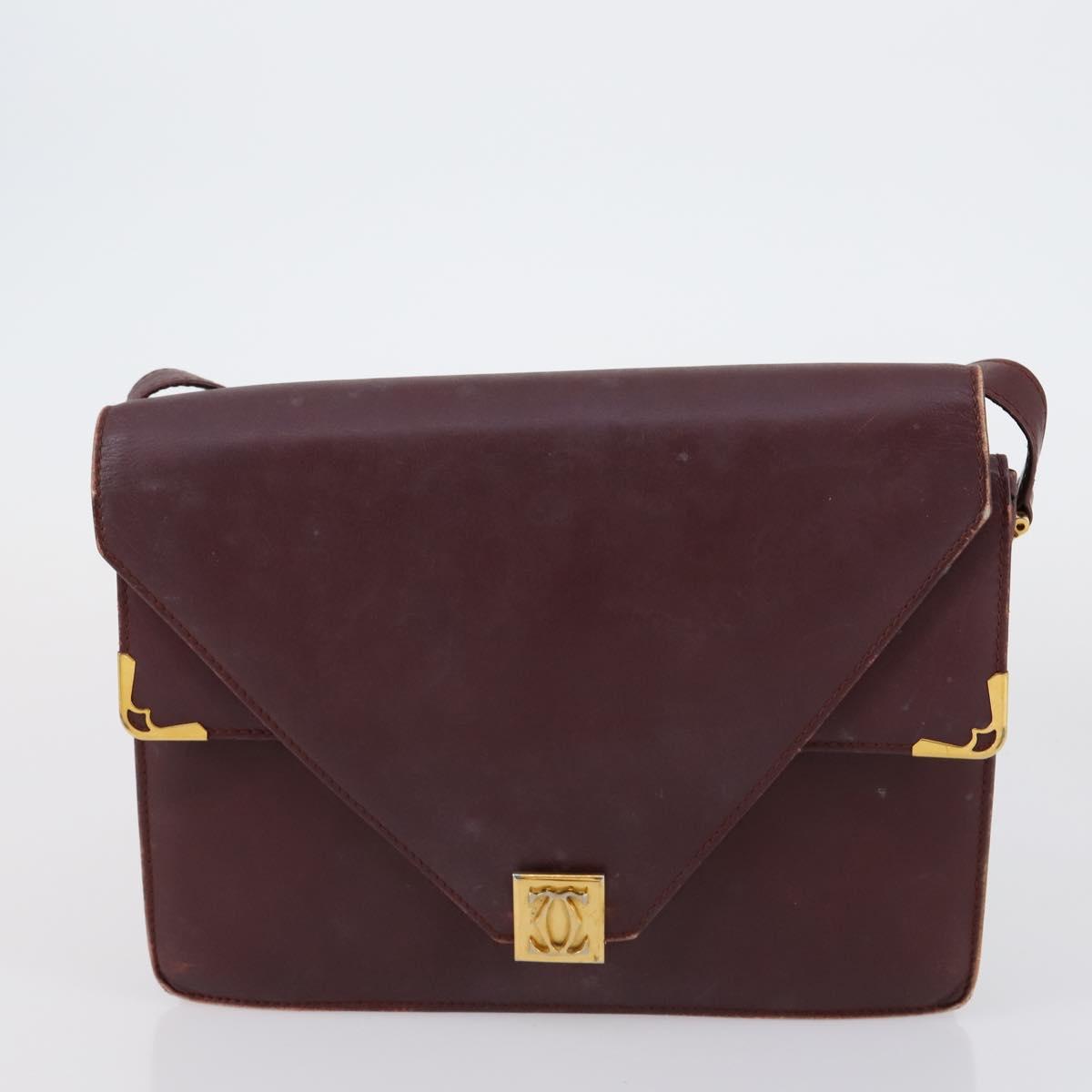 CARTIER Must Line Shoulder Bag Leather 2 Set Bordeaux Auth BA7836