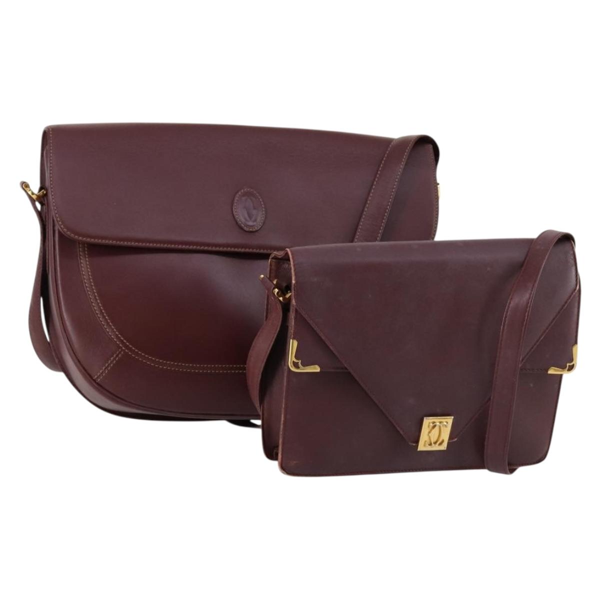 CARTIER Must Line Shoulder Bag Leather 2 Set Bordeaux Auth BA7836