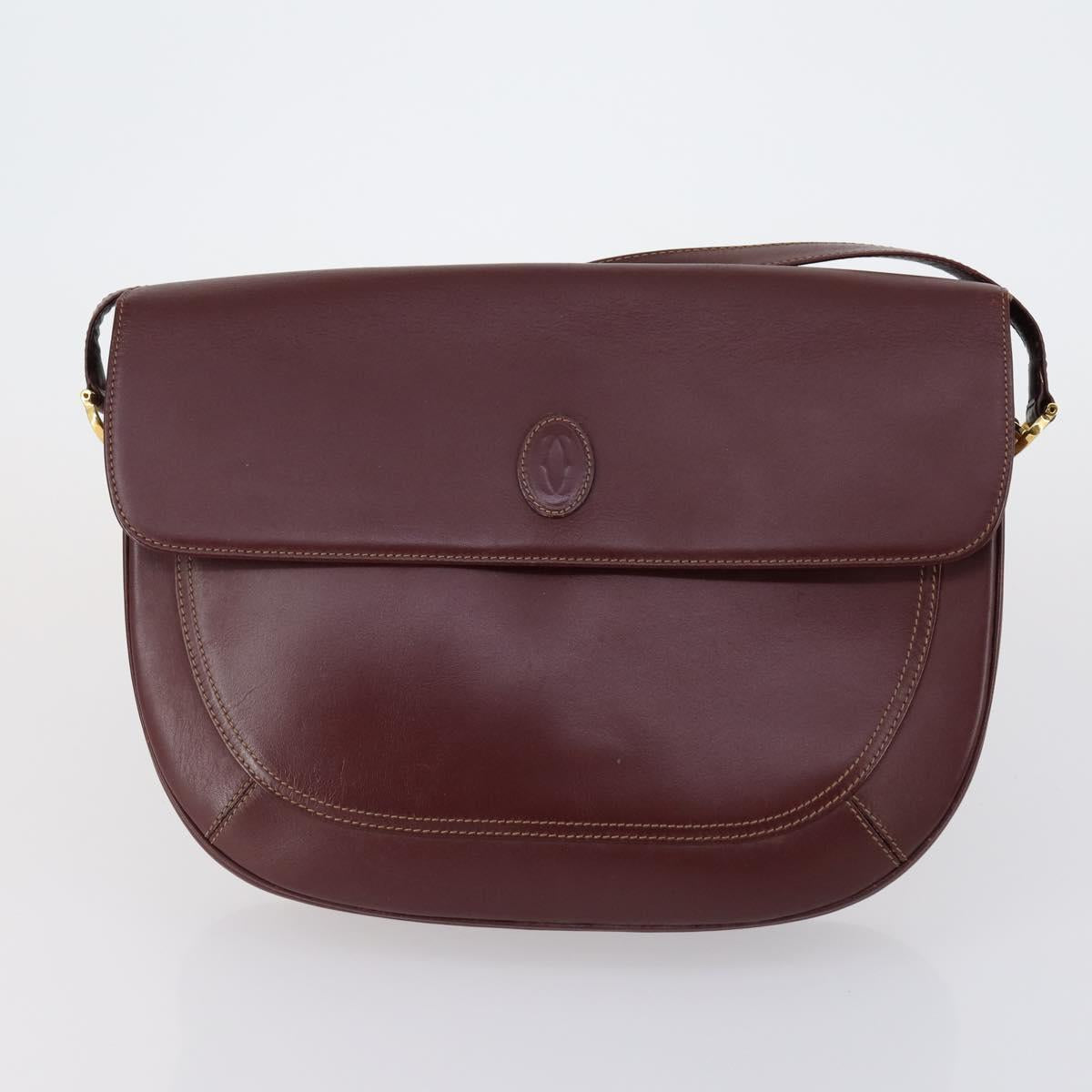 CARTIER Must Line Shoulder Bag Leather 2 Set Bordeaux Auth BA7836