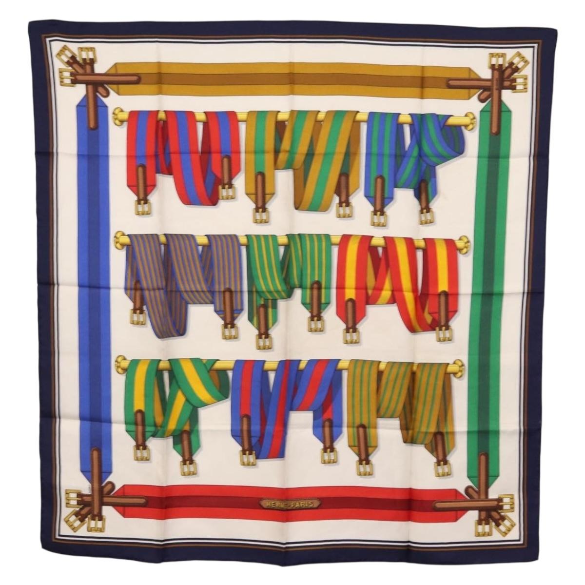 HERMES Carre 90 Scarf Silk ""J.METZ"" Navy Auth BA7837