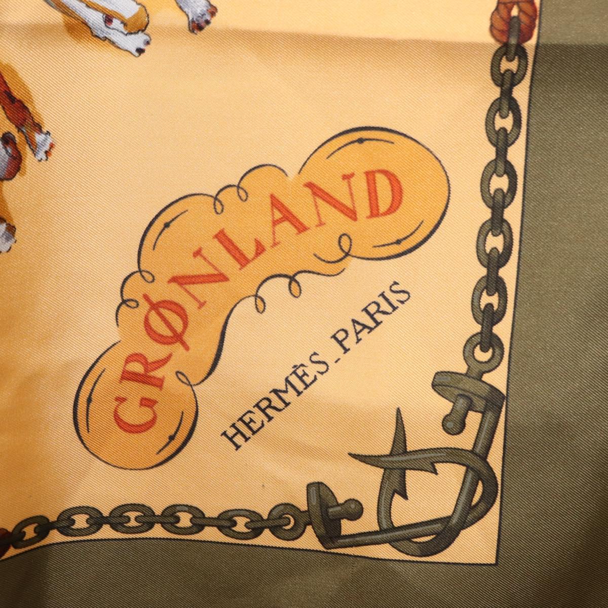 HERMES Carre 90 Scarf Silk ""GRONLAND"" Khaki Auth BA7838