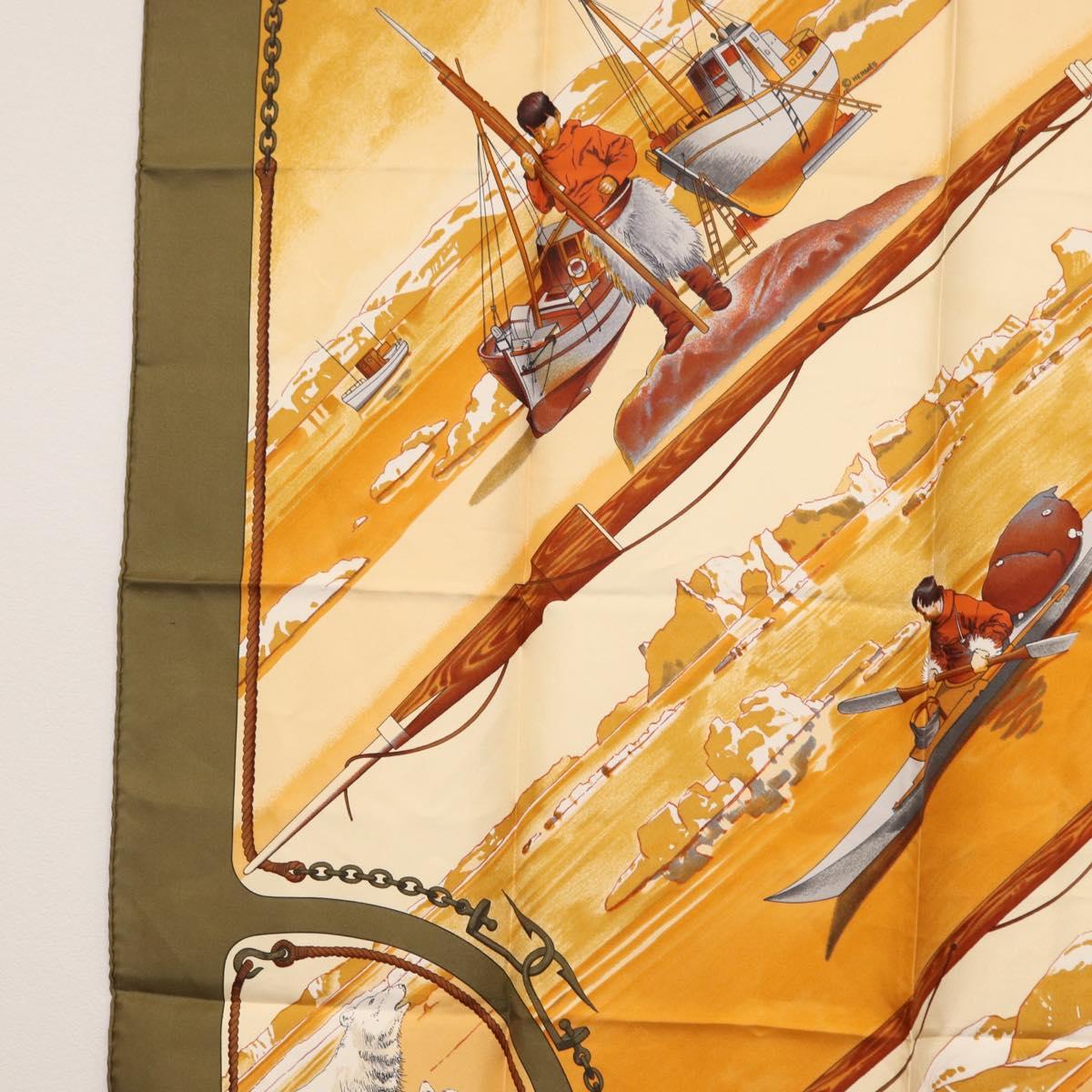 HERMES Carre 90 Scarf Silk ""GRONLAND"" Khaki Auth BA7838