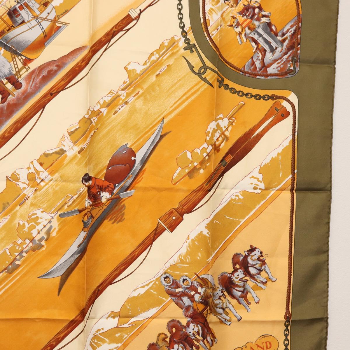 HERMES Carre 90 Scarf Silk ""GRONLAND"" Khaki Auth BA7838