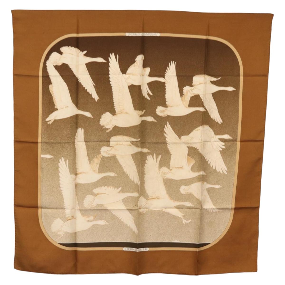 HERMES Carre 90 Scarf Silk ""OISEAUX MIGRATEURS"" Brown Auth BA7840