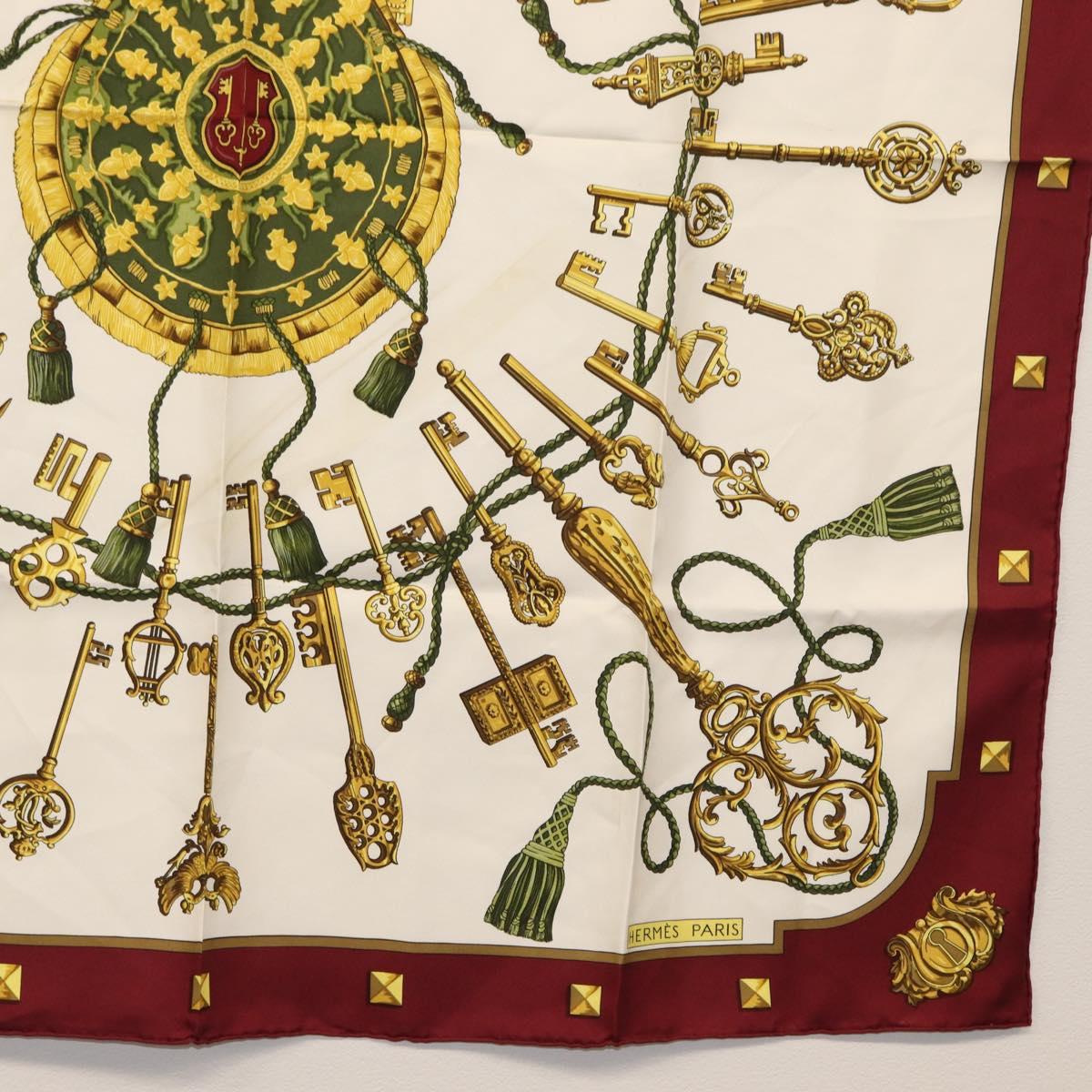 HERMES Carre 90 Scarf Silk ""Les Clés"" Bordeaux Auth BA7841