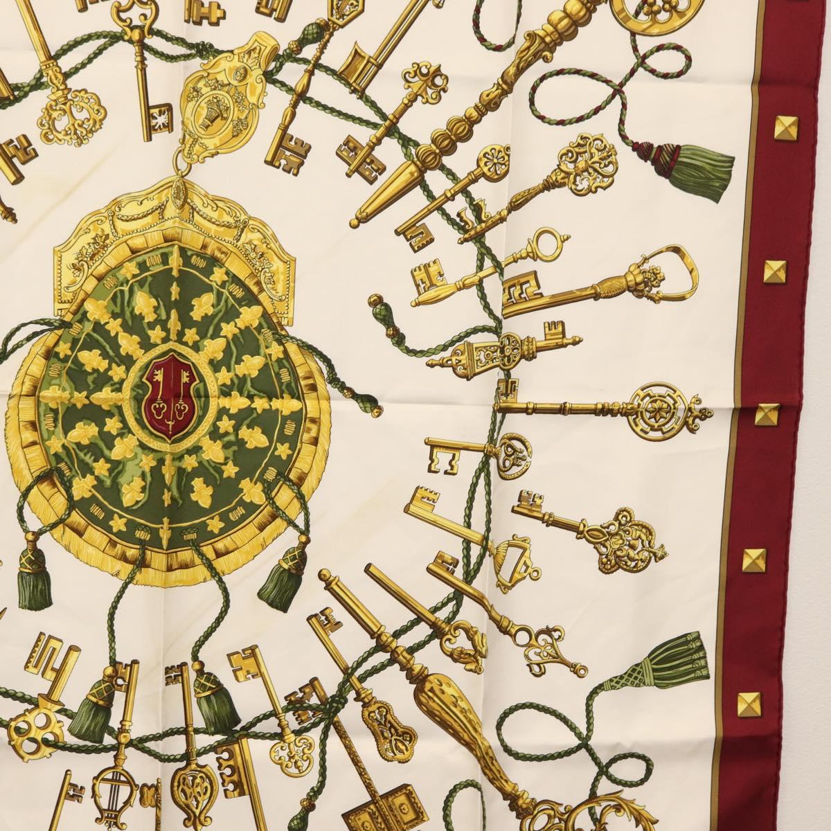 HERMES Carre 90 Scarf Silk ""Les Clés"" Bordeaux Auth BA7841