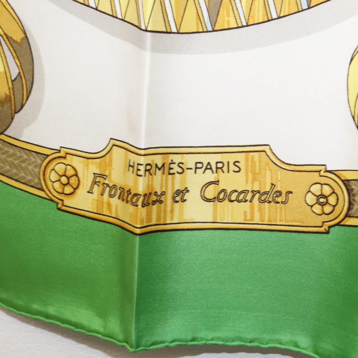 HERMES Carre 90 Scarf Silk ""Frontaux et cocardes"" Green Auth BA7842