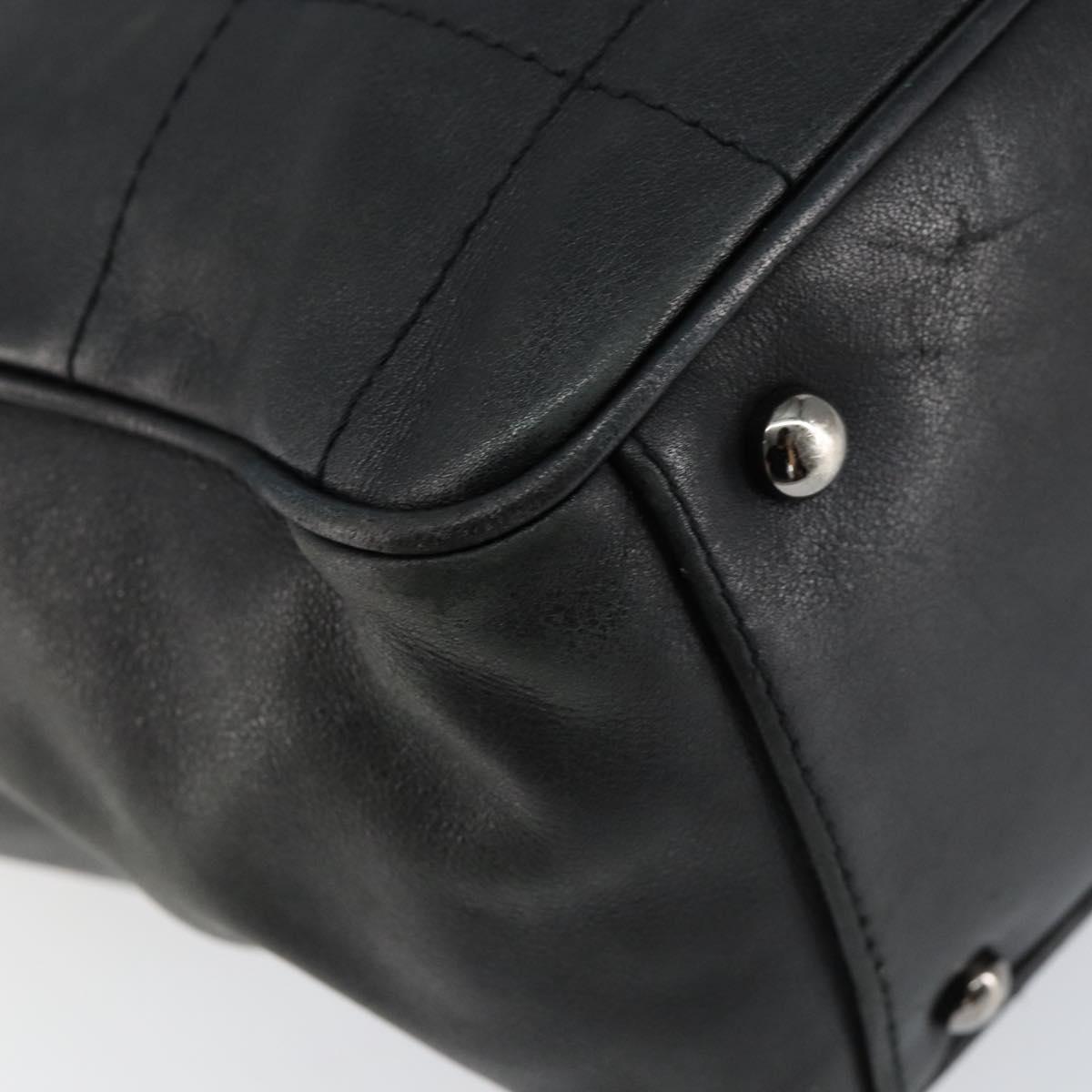 CHANEL Choco Bar Tote Bag Leather Black Silver CC Auth BA7844