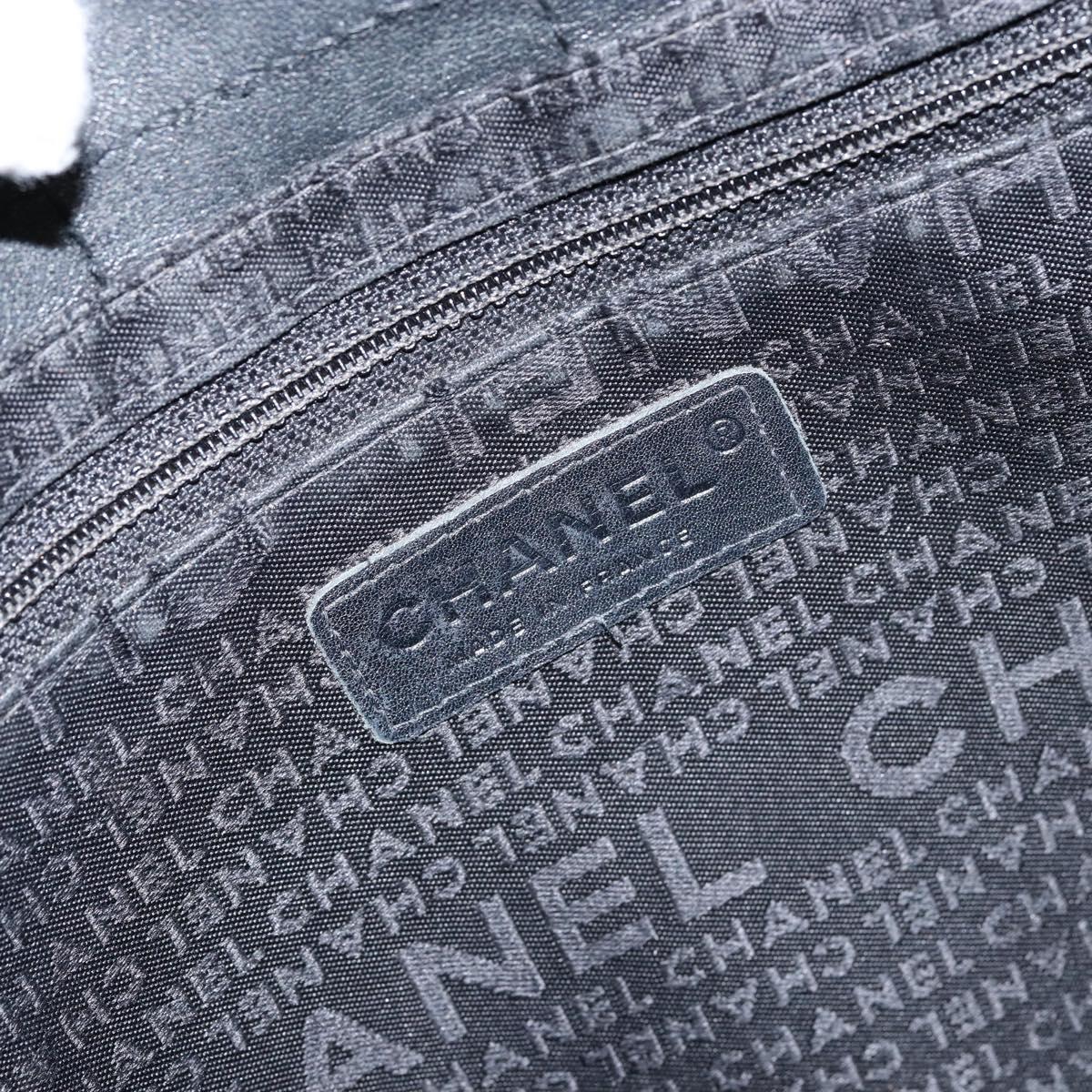 CHANEL Choco Bar Tote Bag Leather Black Silver CC Auth BA7844