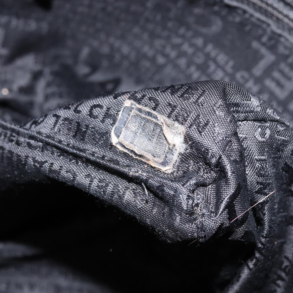 CHANEL Choco Bar Tote Bag Leather Black Silver CC Auth BA7844