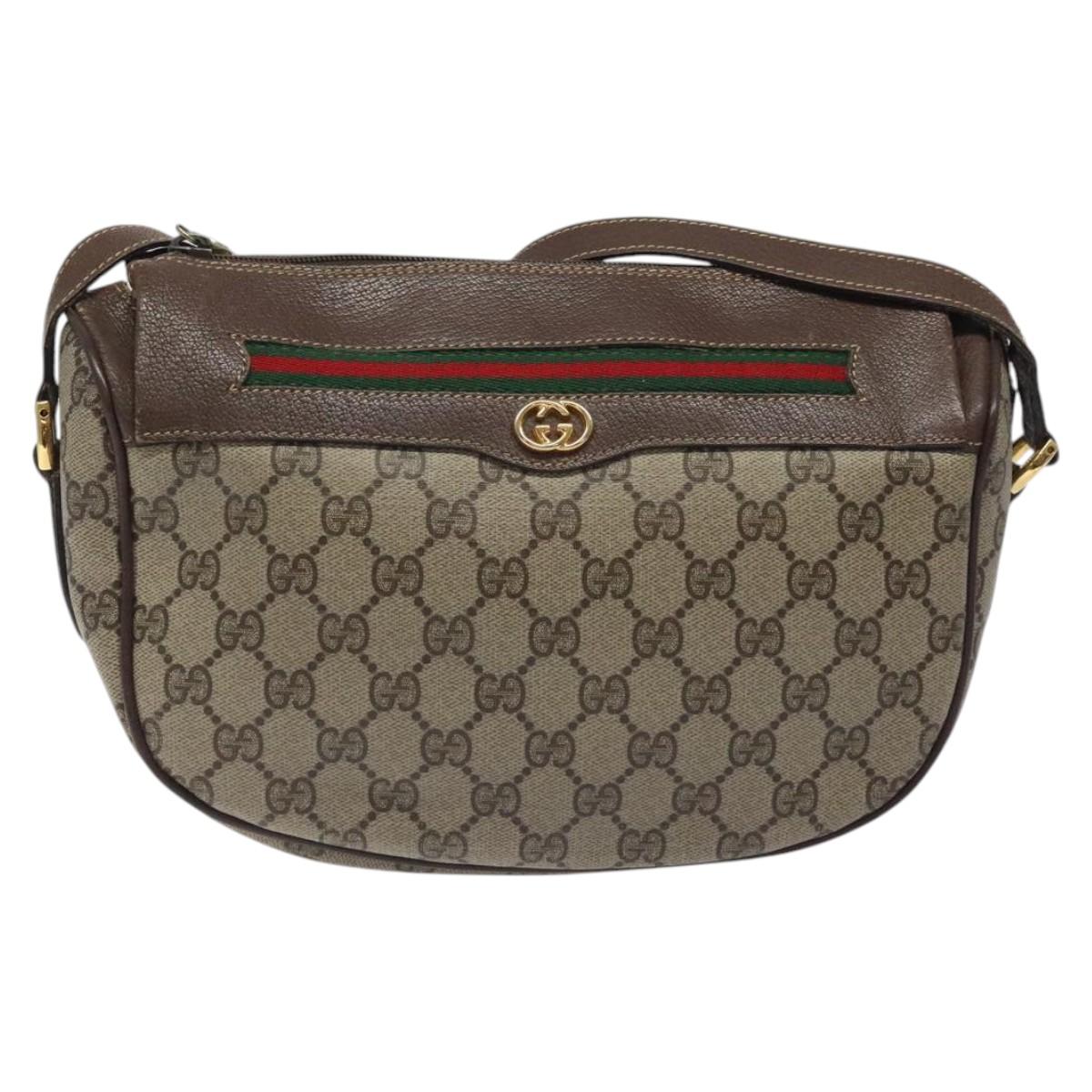 GUCCI GG Supreme Web Sherry Line Bag PVC Beige Gold 001 58 0918 Auth BA794