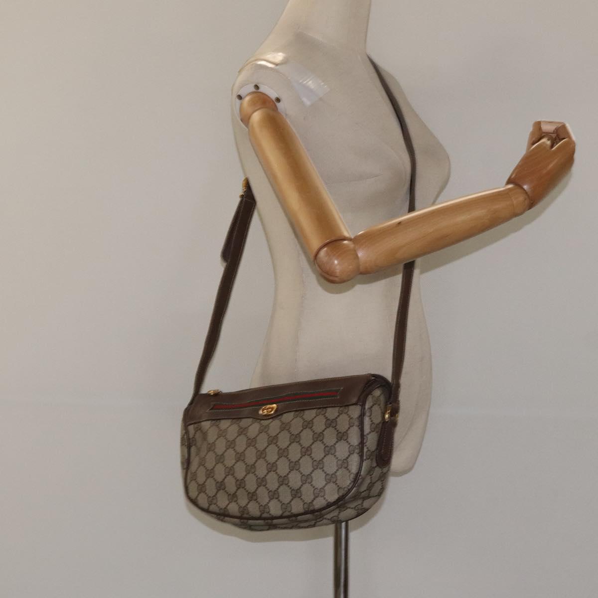 GUCCI GG Supreme Web Sherry Line Bag PVC Beige Gold 001 58 0918 Auth BA794