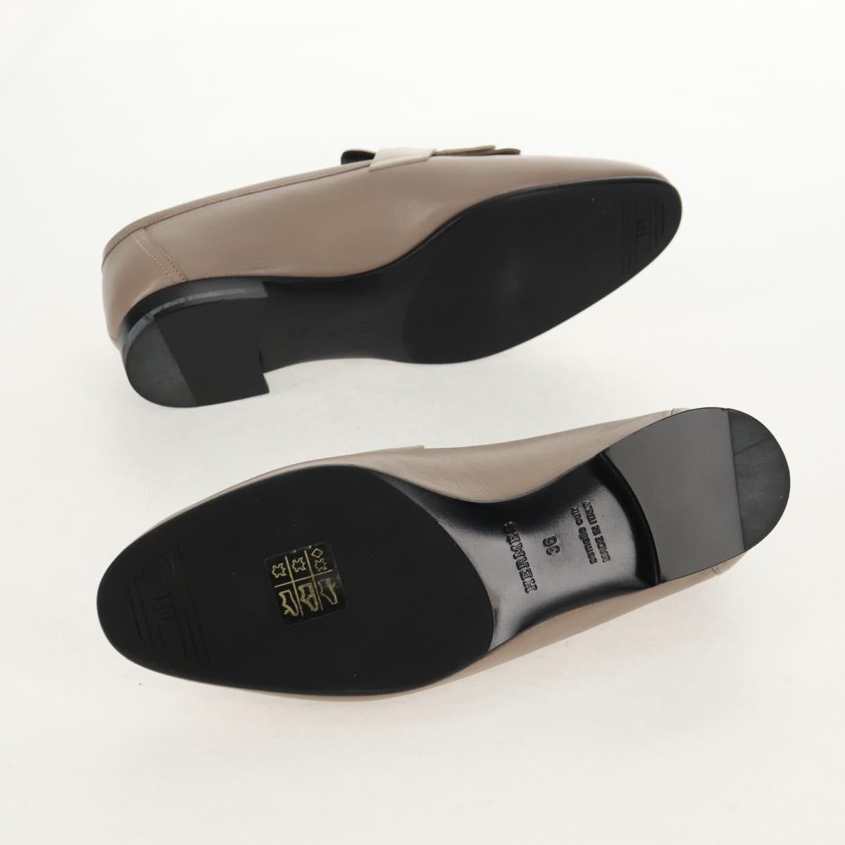 HERMES Moccasin Royale Shoes Leather Beige Auth BA7957M