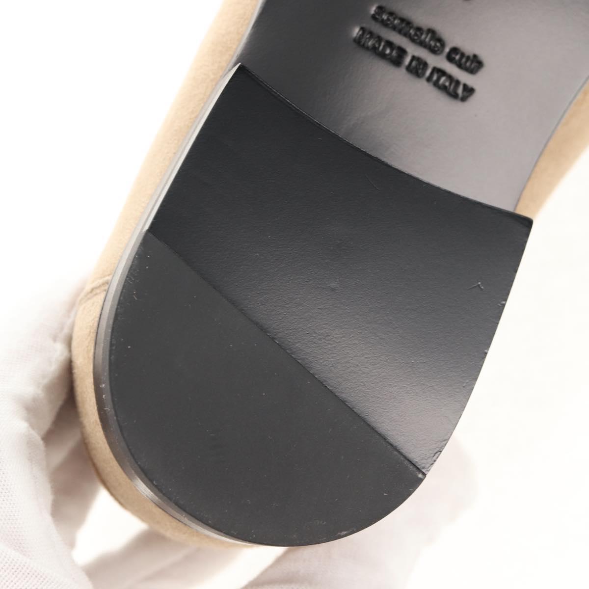 HERMES Destan Kelly Buckle Loafers Shoes Suede Beige Auth BA7958M