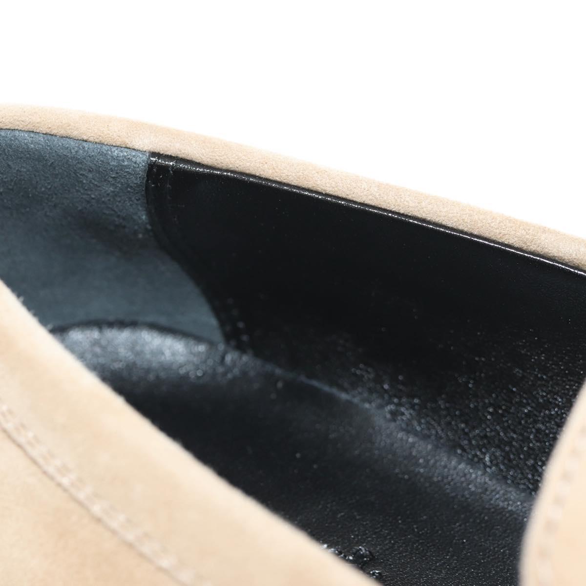 HERMES Destan Kelly Buckle Loafers Shoes Suede Beige Auth BA7958M