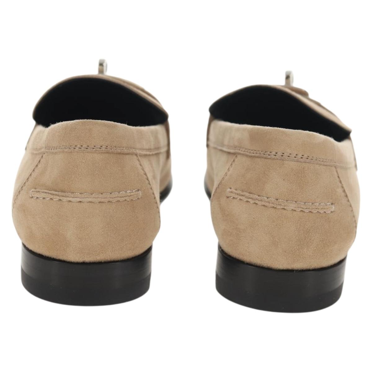 HERMES Destan Kelly Buckle Loafers Shoes Suede Beige Auth BA7958M