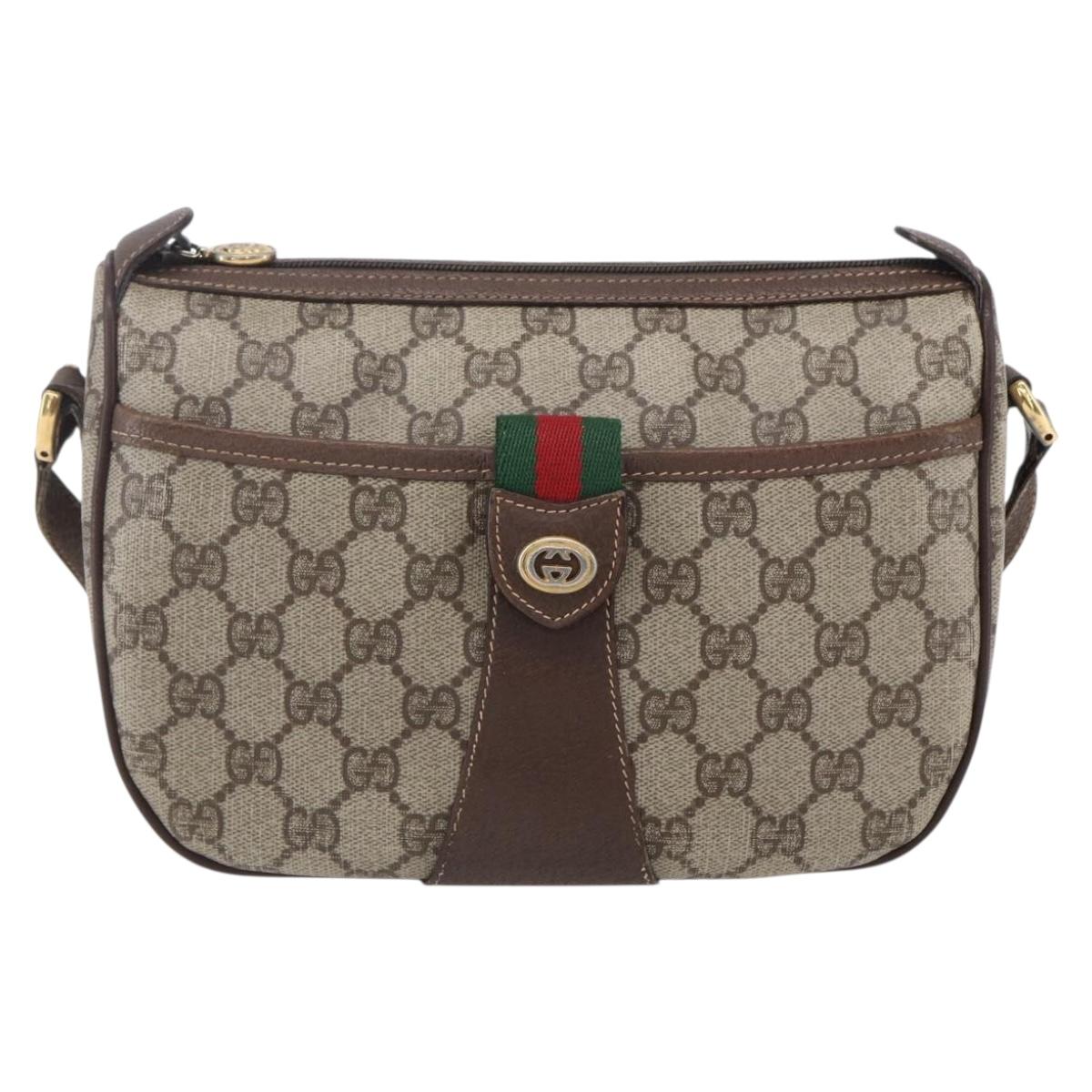 GUCCI GG Supreme Web Sherry Line Bag PVC Beige Gold 89 02 032 Auth BA7961