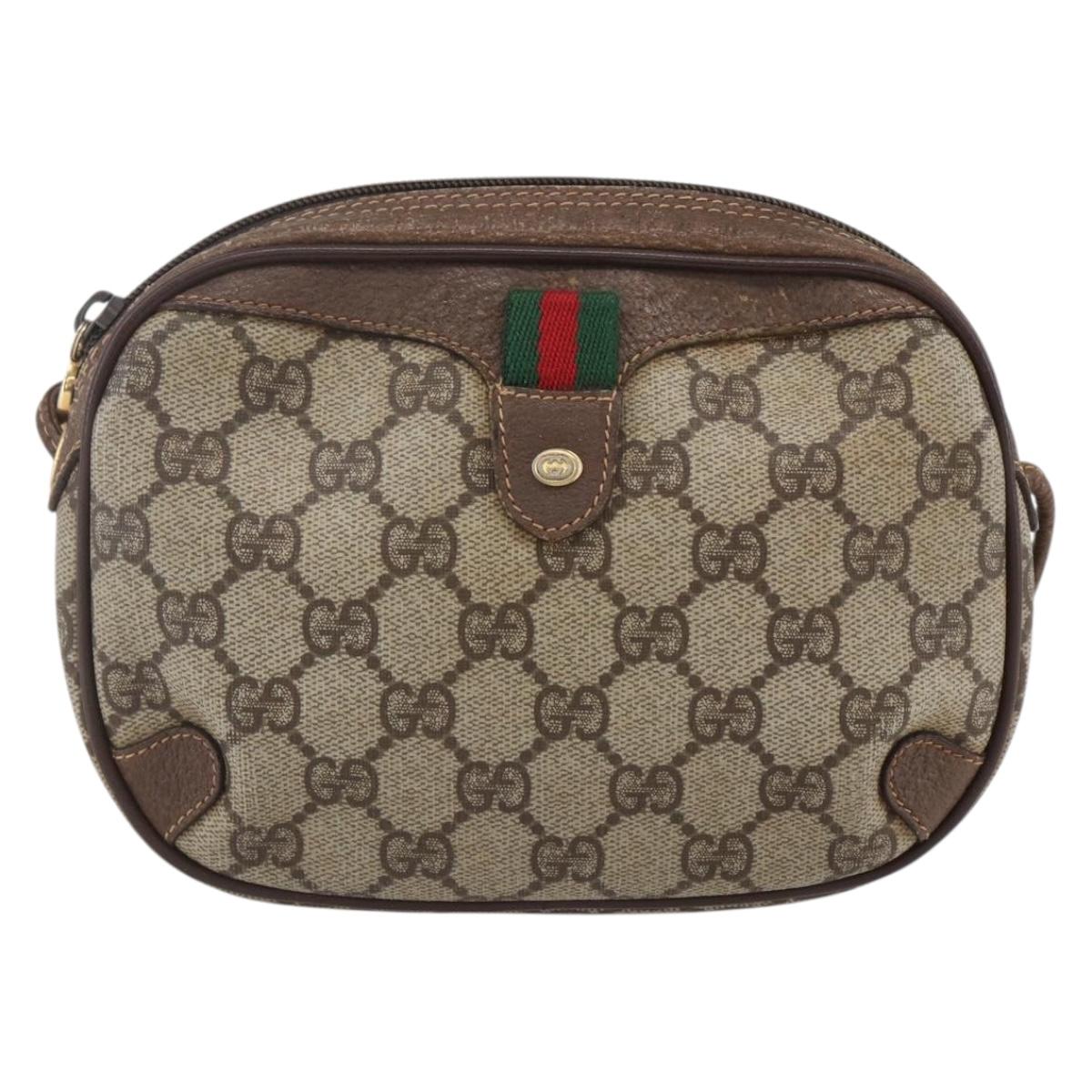 GUCCI GG Supreme Web Sherry Line Bag PVC Beige Gold 156 02 066 Auth BA7963