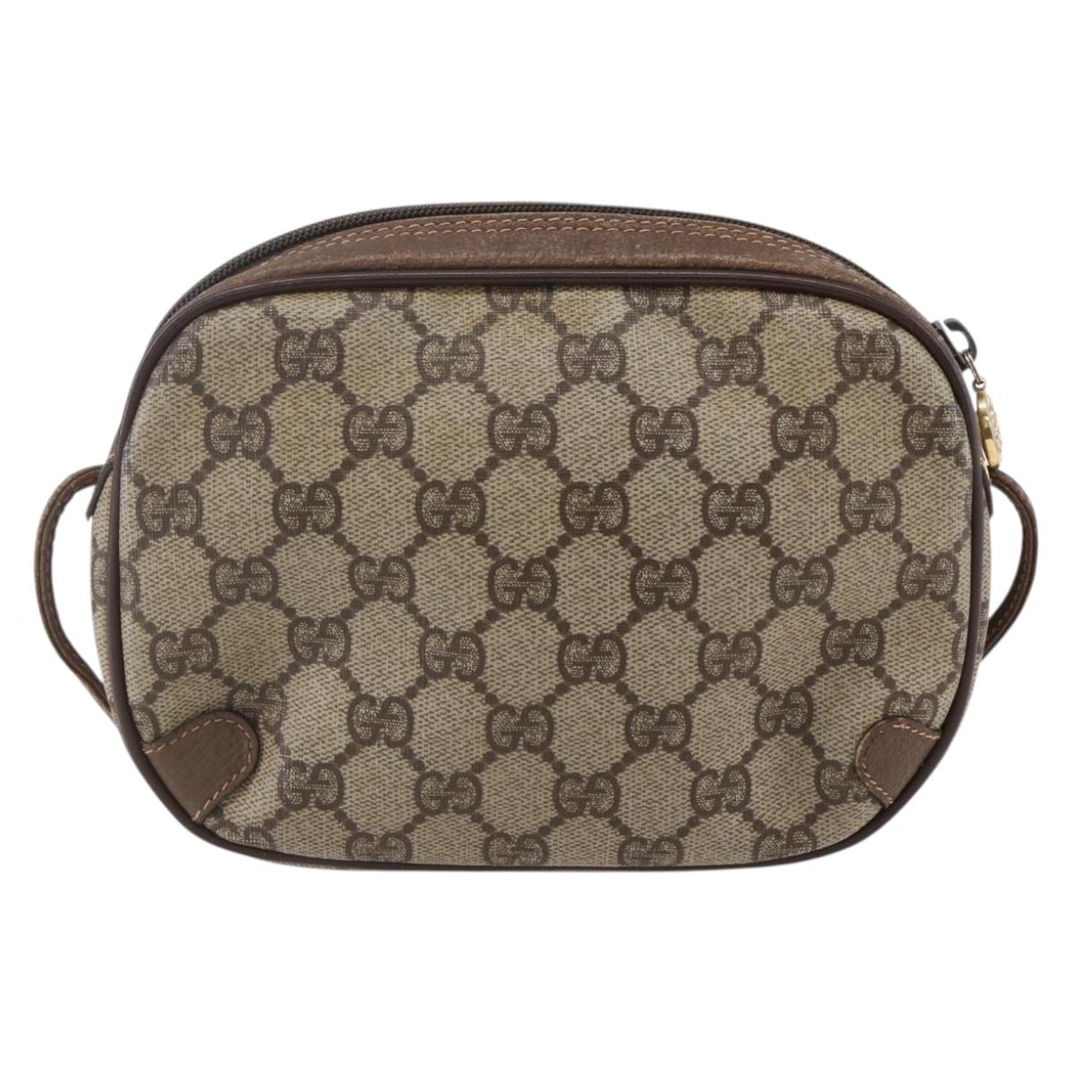 GUCCI GG Supreme Web Sherry Line Bag PVC Beige Gold 156 02 066 Auth BA7963