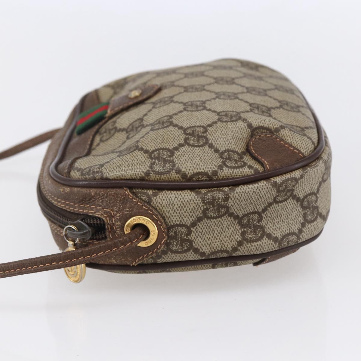 GUCCI GG Supreme Web Sherry Line Bag PVC Beige Gold 156 02 066 Auth BA7963
